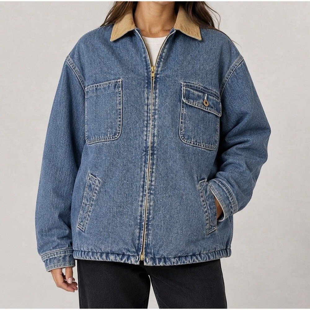 Old Navy Dungarees Womens Large Sherpa Lined Denim Jacket Corduroy Collar